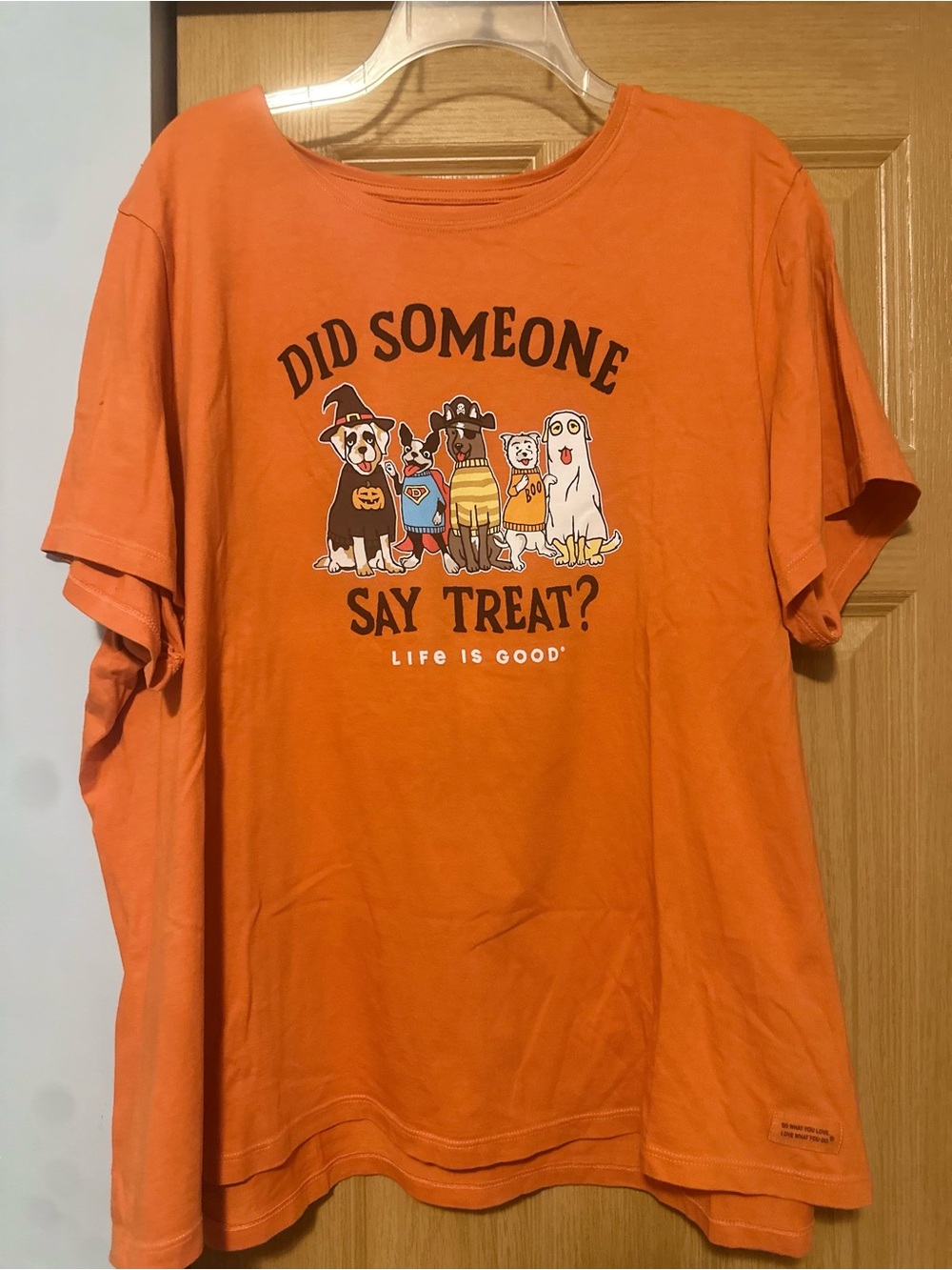 Life Is Good Orange "Did Someone Say Treat?" Dog Graphic Tee